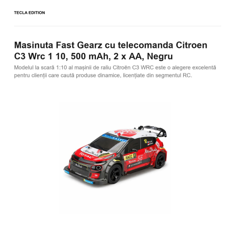 Masinuta Fast Gearz cu telecomanda Citroen C3 Wrc 1 10, 500 mAh, 2 x AA, Negru [1]