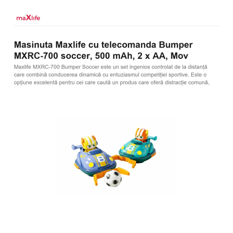 Masinuta Maxlife cu telecomanda Bumper MXRC-700 soccer, 500 mAh, 2 x AA, Mov [1]
