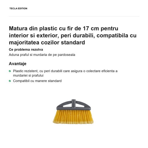 Matura din plastic cu fir de 17 cm pentru interior si exterior, peri durabili, compatibila cu majoritatea cozilor standard [1]
