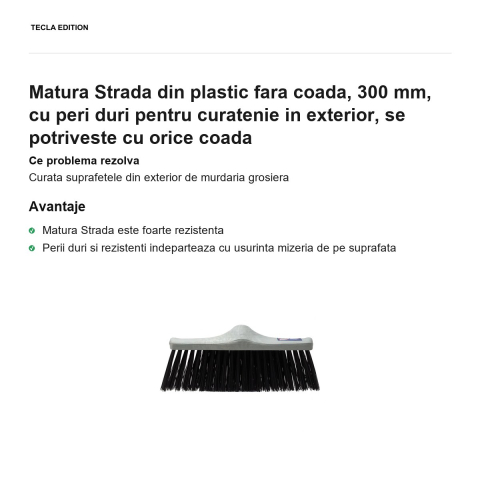 Matura Strada din plastic fara coada, 300 mm, cu peri duri pentru curatenie in exterior, se potriveste cu orice coada [1]