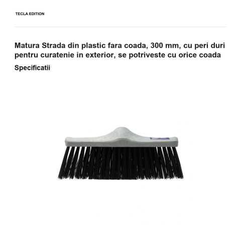 Matura Strada din plastic fara coada, 300 mm, cu peri duri pentru curatenie in exterior, se potriveste cu orice coada [2]