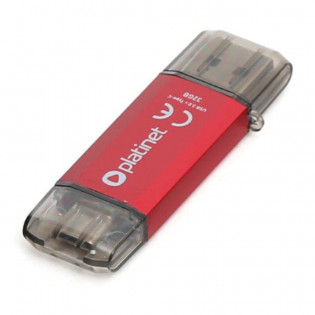 Memorie 32 Gb USB 3.0 si USB tip C , Platinet 45453, scriere 40 Mb/s, citire 100 Mb/s, cu capac, rosie [2]