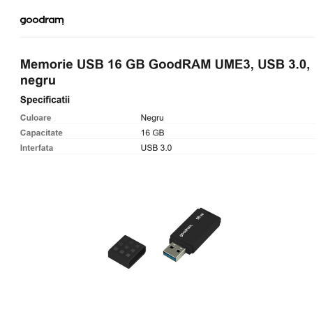 Memorie USB 16 GB GoodRAM UME3, USB 3.0, negru [2]