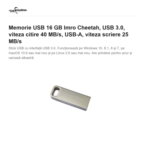 Memorie USB 16 GB Imro Cheetah, USB 3.0, viteza citire 40 MB/s, USB-A, viteza scriere 25 MB/s [1]