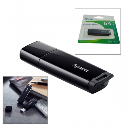 Memorie USB 2.0 Apacer 64GB, AH336 cu capac, negru [1]