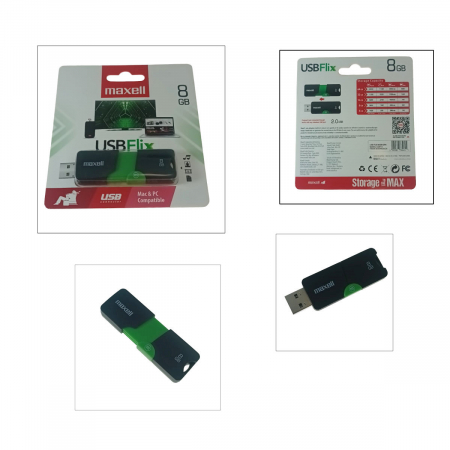 Memorie USB 2.0 Maxell 8Gb, USBFlix, retractabila, negru cu verde [4]