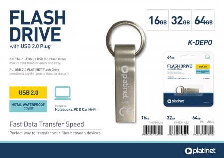 Memorie USB, PLATINET, Pendrive K-DEPO, Metal, 64 GB, USB 2.0, Argintiu [2]