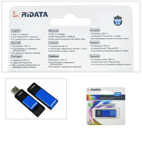 Memorie USB 3.0 Flash Drive RiDATA 32GB, EZdrive HD50, conector retractabil, albastru [2]