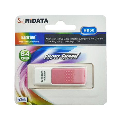 Medii de stocare - Memorie USB 3.0 Flash Drive RiDATA 64GB, EZdrive HD50, conector retractabil, roz