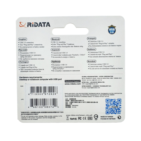 Memorie USB 3.0 Flash Drive RiDATA 64GB, EZdrive HD50, conector retractabil, roz [4]