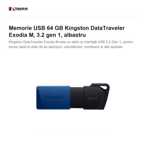 Memorie USB 64 GB Kingston DataTraveler Exodia M, 3.2 gen 1, albastru [1]