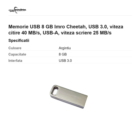 Memorie USB 8 GB Imro Cheetah, USB 3.0, viteza citire 40 MB/s, USB-A, viteza scriere 25 MB/s [2]