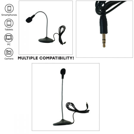 Microfon de birou Platinet Office, omni-directional, cu cablu 140 cm, buton pornire/oprire, conector jack 3.5mm, negru [2]