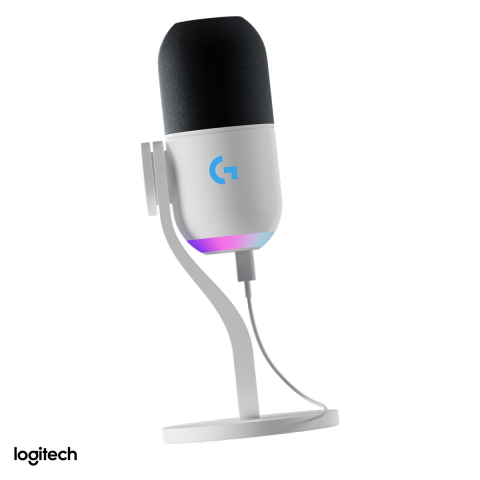 Accesorii IT - Microfon gaming USB Logitech G Yeti GX dinamic, supercardioid, 24 bit / 96 kHz, iluminare LIGHTSYNC RGB in doua zone, Smart Audio Lock, alb, 988-000576