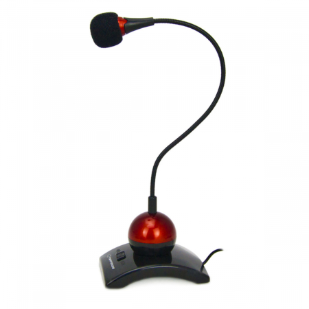 Microfoane - Microfon PC cu brat flexibil 18 cm si buton pornire, Esperanza Chat 476903, conector jack 3.5mm si cablu 2 m, negru cu rosu