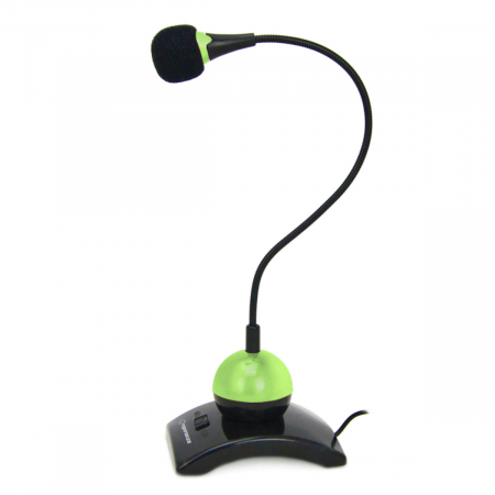 Microfoane - Microfon PC cu brat flexibil 18 cm si buton pornire, Esperanza Chat, conector jack 3.5mm si cablu 2 m, negru cu verde