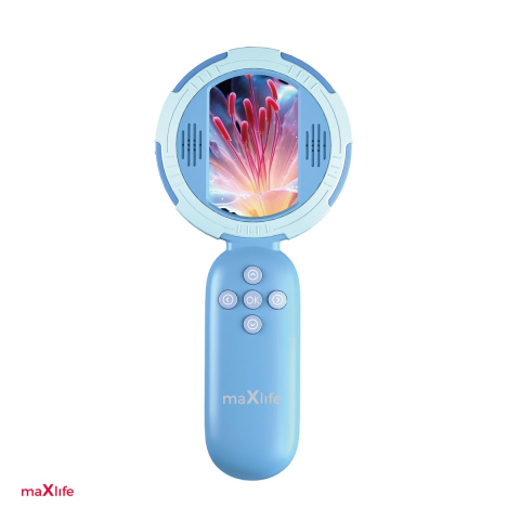 Unelte de mana - Microscop digital Maxlife MXDM-100, cu ecran HD IPS de 2 inch, iluminare LED, zoom digital, acumulator 600 mAh, Albastru