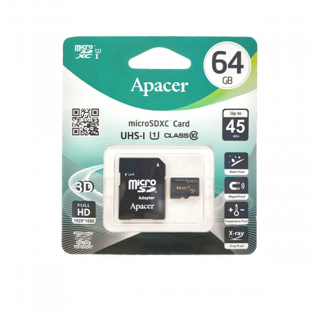 Card memorie microSDXC Card Apacer 64GB UHS-I clasa 10 cu adaptor [1]