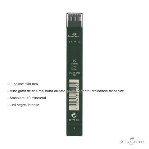 Mina creion mecanic Faber-Castell TK, grafit 5B, diametru 3.15 mm, pentru desen tehnic si artistic [1]