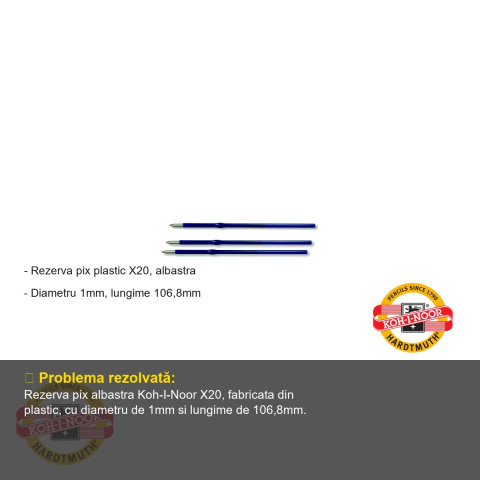 Mina pix Koh-I-Noor X20 albastra, diametru 1mm, rezerva plastic pentru pixuri [1]