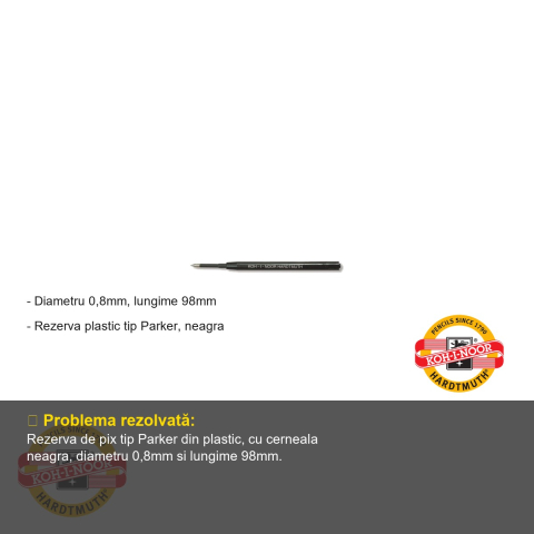 Mina pix tip Parker Koh-I-Noor, plastic, cerneala neagra, 0.8mm, 98mm, rezerva compatibila [1]