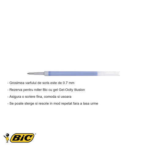 Mina roller Bic Gel-Ocity Illusion 0.7 mm, cerneala albastra care se poate sterge, pentru roller cu gel [1]