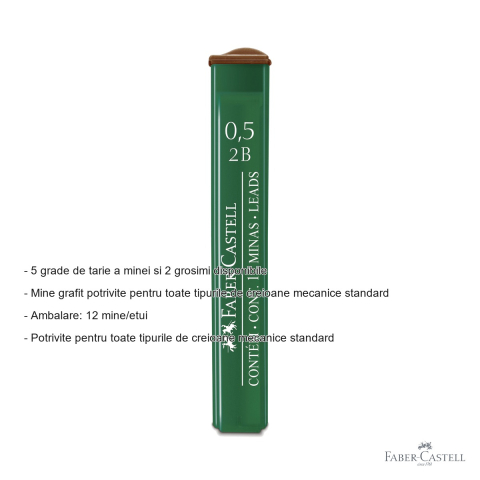 Mine creion mecanic Faber-Castell, 0.5 mm, duritate 2B, set 12 bucati, pentru toate tipurile de creioane mecanice standard [1]