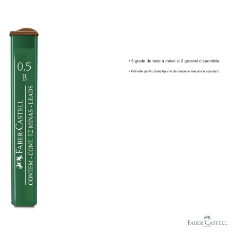 Mine creion mecanic Faber-Castell, 0.5 mm, duritate B, polymer, set 12 bucati pentru scriere precisa [2]