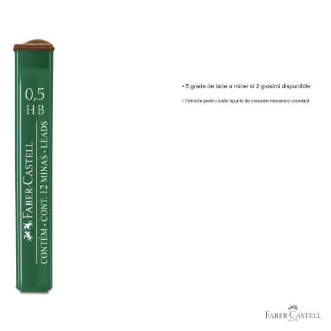 Mine creion mecanic Faber-Castell, 0.5 mm, duritate HB, polymer, set 12 bucati, pentru creioane mecanice standard [2]
