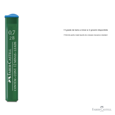Mine creion mecanic Faber-Castell, 0.7 mm, duritate 2B, set 12 bucati, polymer, pentru scriere si desen [2]