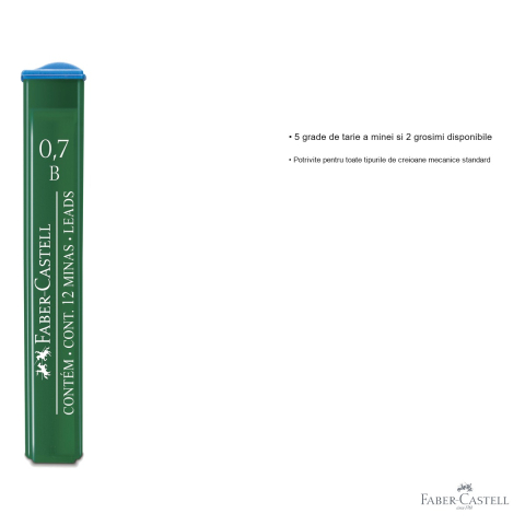 Mine creion mecanic Faber-Castell, 0.7 mm, duritate B, polymer, set 12 bucati, pentru scriere si desen [2]