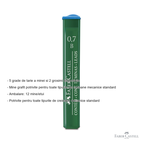 Mine creion mecanic Faber-Castell, 0.7 mm, duritate B, polymer, set 12 bucati, pentru scriere si desen [1]