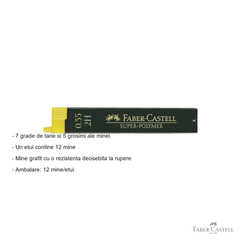 Mine creion mecanic Faber-Castell Super-Polymer 0.35 mm, duritate 2H, rezistenta la rupere, set 12 bucati [1]