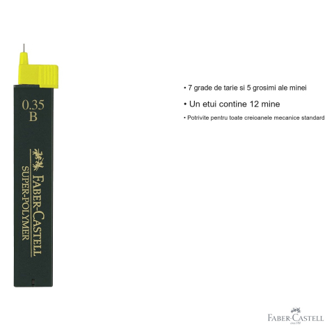Mine creion mecanic Faber-Castell Super-Polymer 0.35 mm duritate B, rezistenta la rupere, set 12 bucati [2]