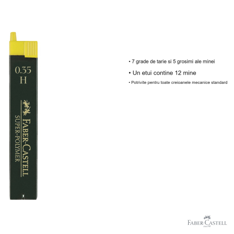 Mine creion mecanic Faber-Castell Super-Polymer 0.35 mm, duritate H, rezistenta la rupere, 12 bucati/etui [2]