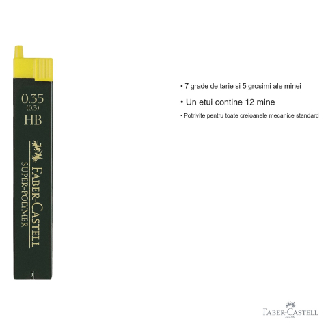 Mine creion mecanic Faber-Castell Super-Polymer 0.35 mm HB, rezistenta la rupere, 12 bucati/etui [2]