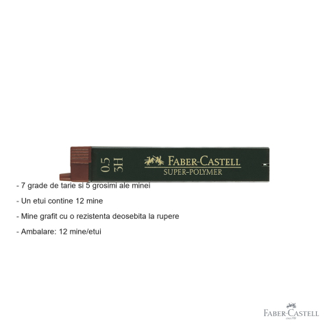 Mine creion mecanic Faber-Castell Super-Polymer 0.5 mm 3H, rezistenta ridicata la rupere, set 12 bucati [1]