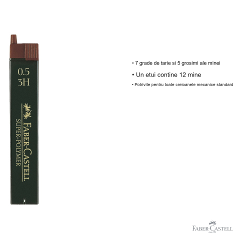Mine creion mecanic Faber-Castell Super-Polymer 0.5 mm 3H, rezistenta ridicata la rupere, set 12 bucati [2]
