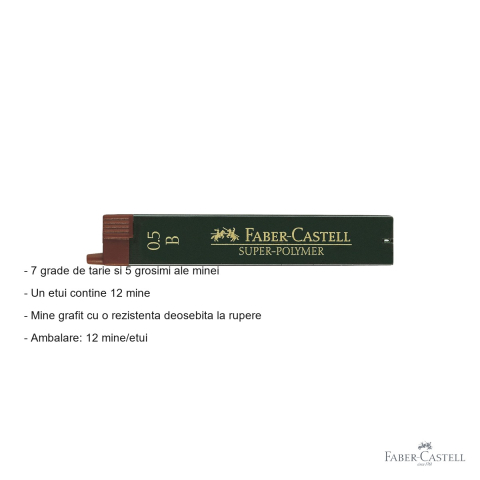 Mine creion mecanic Faber-Castell Super-Polymer 0.5 mm, duritate B, rezistenta la rupere, set 12 bucati [1]