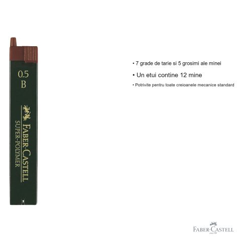 Mine creion mecanic Faber-Castell Super-Polymer 0.5 mm, duritate B, rezistenta la rupere, set 12 bucati [2]
