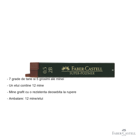 Mine creion mecanic Faber-Castell Super-Polymer 0.5mm 2B, rezistenta la rupere, set 12 bucati [1]