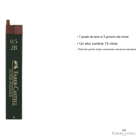 Mine creion mecanic Faber-Castell Super-Polymer 0.5mm 2B, rezistenta la rupere, set 12 bucati [2]