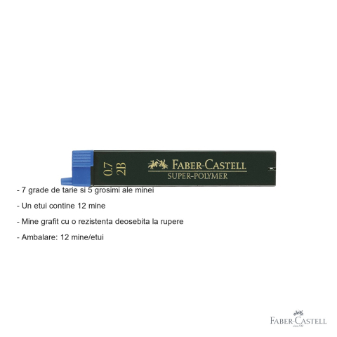 Mine creion mecanic Faber-Castell Super-Polymer 0.7 mm 2B, rezistenta la rupere, set 12 bucati [1]