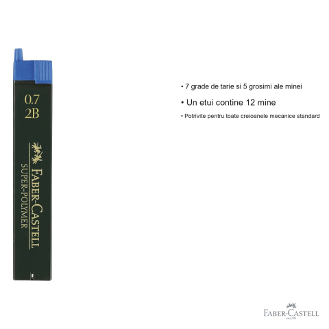 Mine creion mecanic Faber-Castell Super-Polymer 0.7 mm 2B, rezistenta la rupere, set 12 bucati [2]