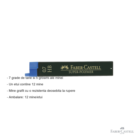 Mine creion mecanic Faber-Castell Super-Polymer 0.7 mm HB, rezistenta la rupere, set 12 bucati [1]