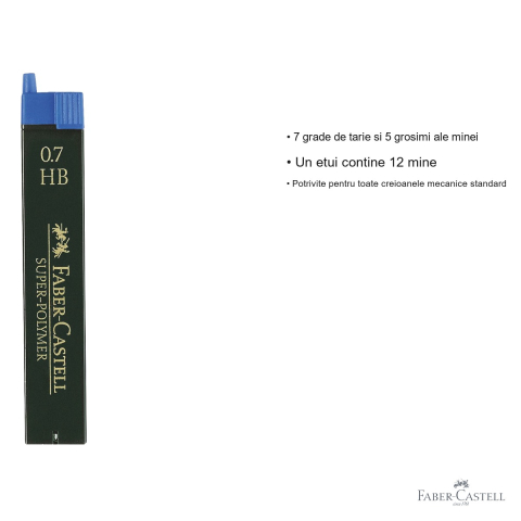 Mine creion mecanic Faber-Castell Super-Polymer 0.7 mm HB, rezistenta la rupere, set 12 bucati [2]