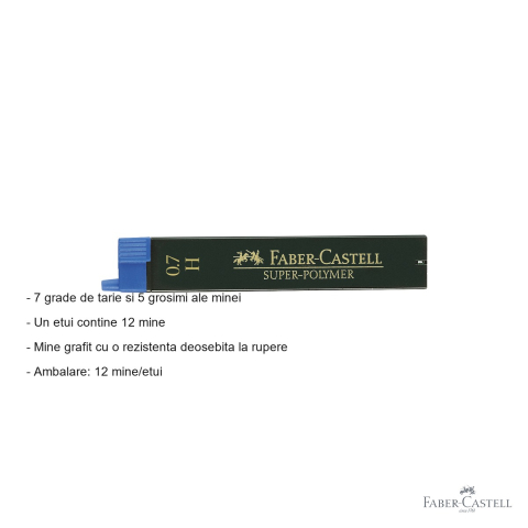 Mine creion mecanic Faber-Castell Super-Polymer 0.7mm, duritate H, rezistenta la rupere, 12 buc/etui [1]