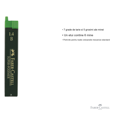 Mine creion mecanic Faber-Castell Super-Polymer 1.4mm, duritate B, rezistenta la rupere, set 12 bucati [2]