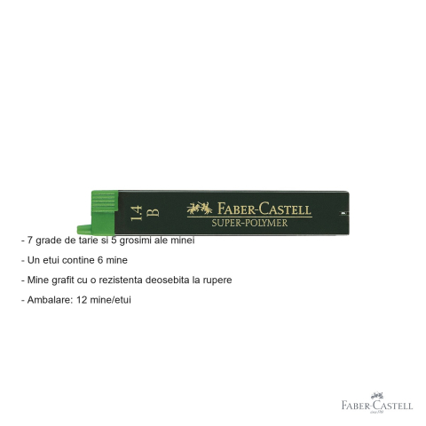 Mine creion mecanic Faber-Castell Super-Polymer 1.4mm, duritate B, rezistenta la rupere, set 12 bucati [1]
