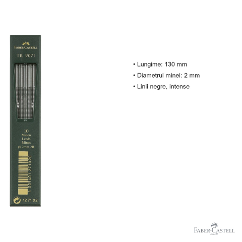 Mine creion mecanic Faber-Castell TK, grafit 2B, 2 mm, set 10 bucati, pentru desen tehnic si artistic [2]